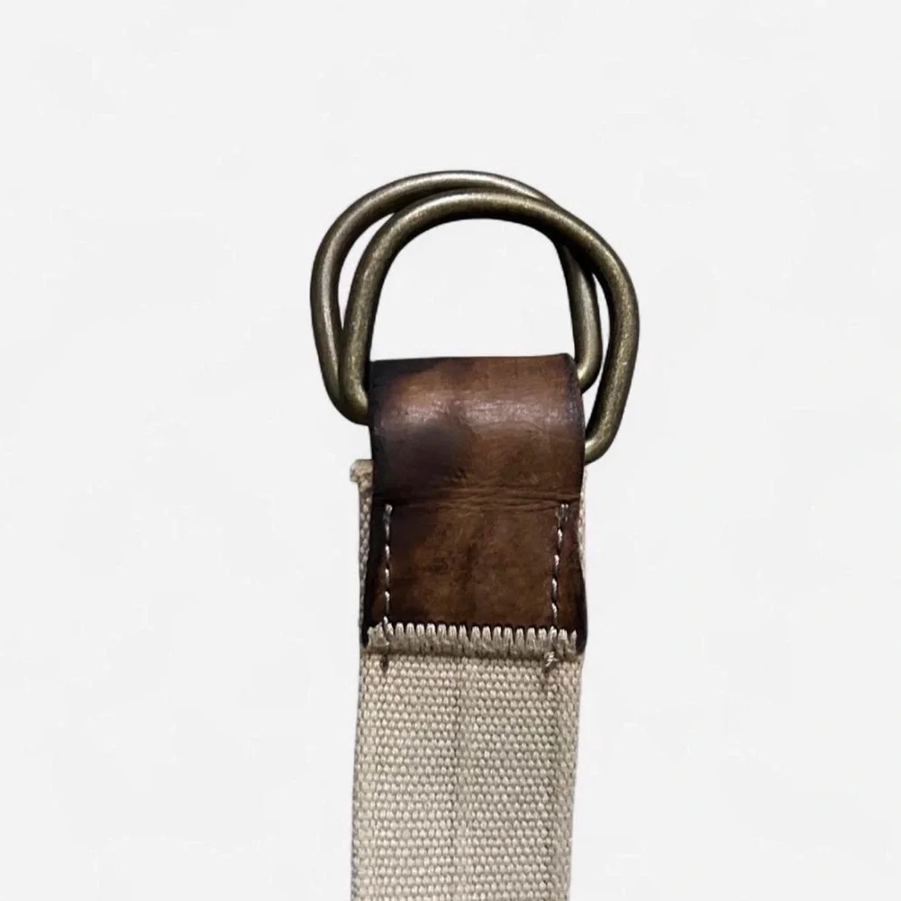 Canvas Double-Row Grommet Men's Belt in Beige